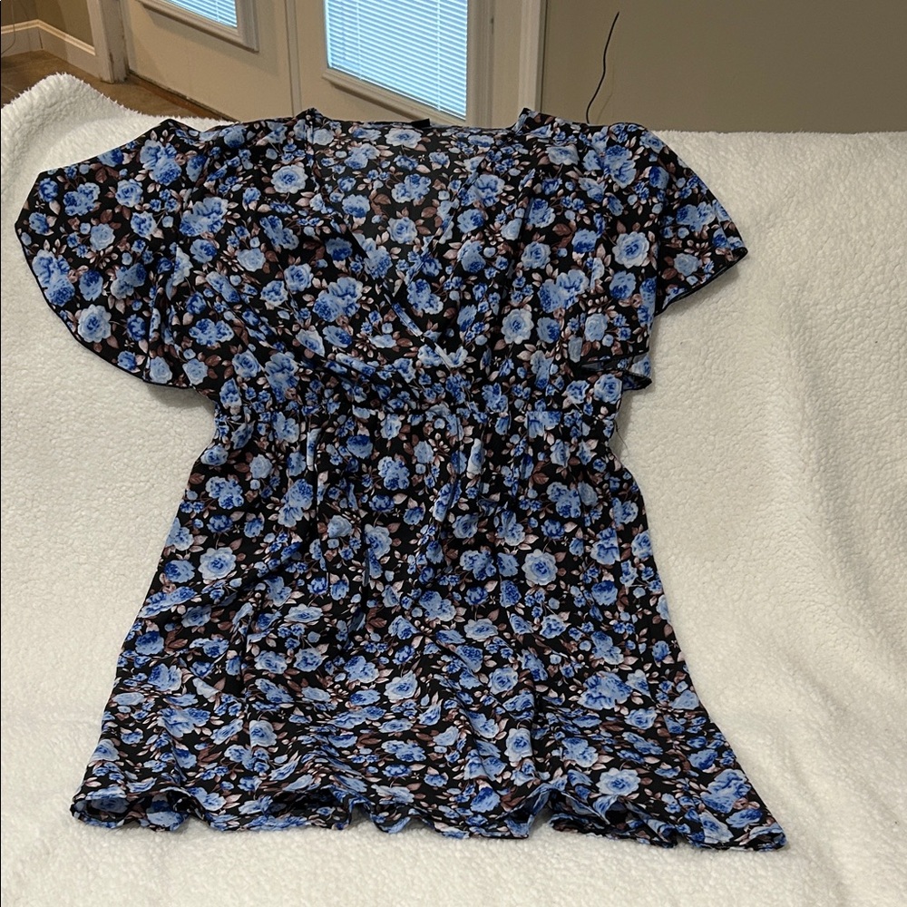 SHEIN Blue and Black Floral Blouse